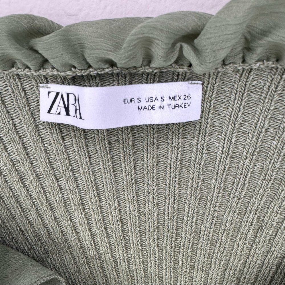 Zara Green Ruffled Knit Cardigan - Picture 6 of 9